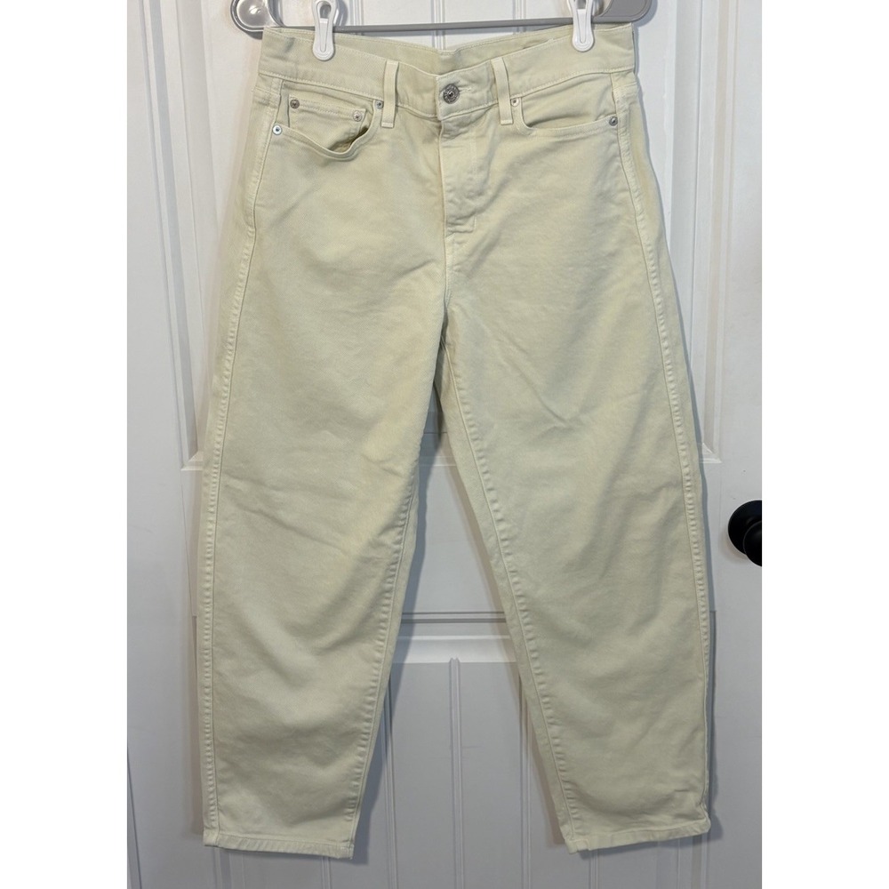 AYR The Beat Drop Jeans Womens 27 Cream Ecru Barrel Leg Organic Cotton Stretch